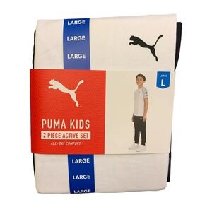 NEW Puma Boys Active 2 Piece Short Sleeve Tee and Jogger White/Black Large
